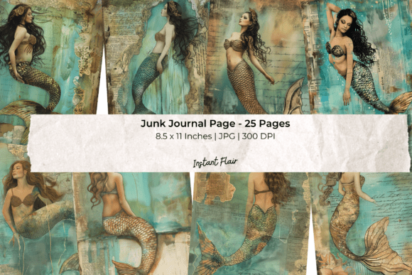Download Vintage Mermaid Junk Journal Pages - Vintage mermaid Collection