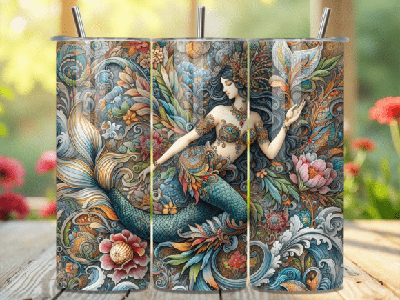 Download Vintage Mermaid Ocean Art Tumbler Wrap - Vintage mermaid Collection