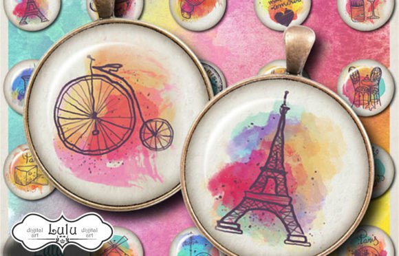 Download Watercolor Paris 1 Inch Circles - Circles Collection