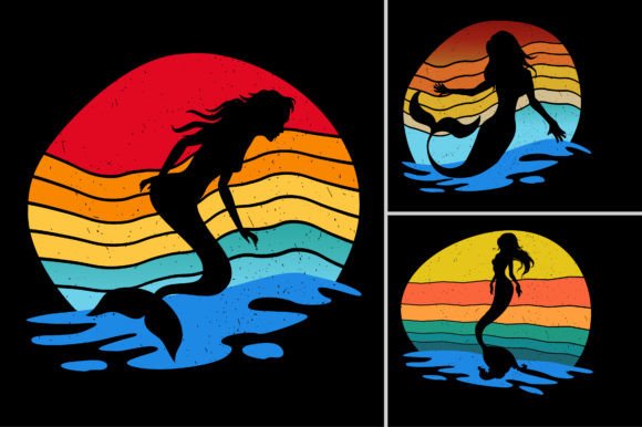 Download Sunset Retro Vintage Mermaid Vector - Vintage mermaid Collection