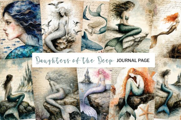 Download Vintage Mermaid Junk Journal Graphic - Vintage mermaid Collection