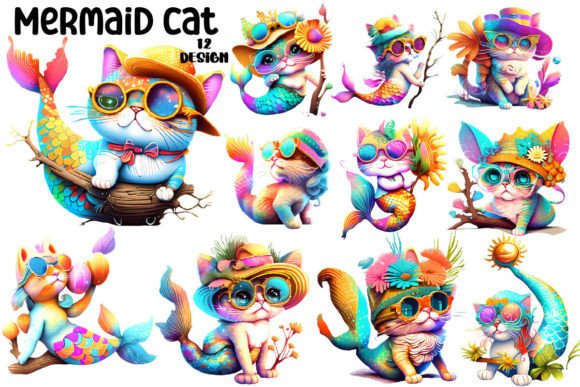Download Vintage Mermaid Cat Clipart Bundle - Vintage mermaid Collection