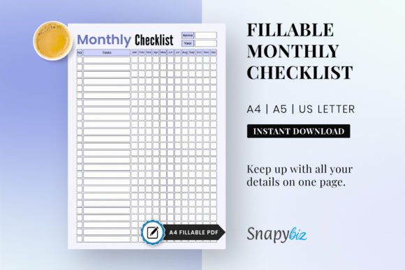 Download Monthly Checklist Printable Planner PDF - Checklist Collection