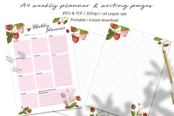 Download A4 Strawberry Weekly Planner Pages - Planner pages Collection